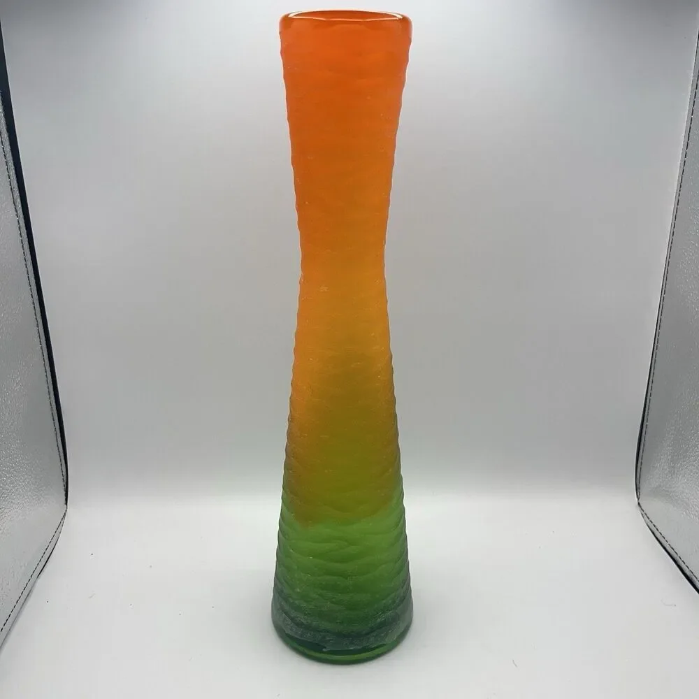 Glass Vase Green And Orange 15”